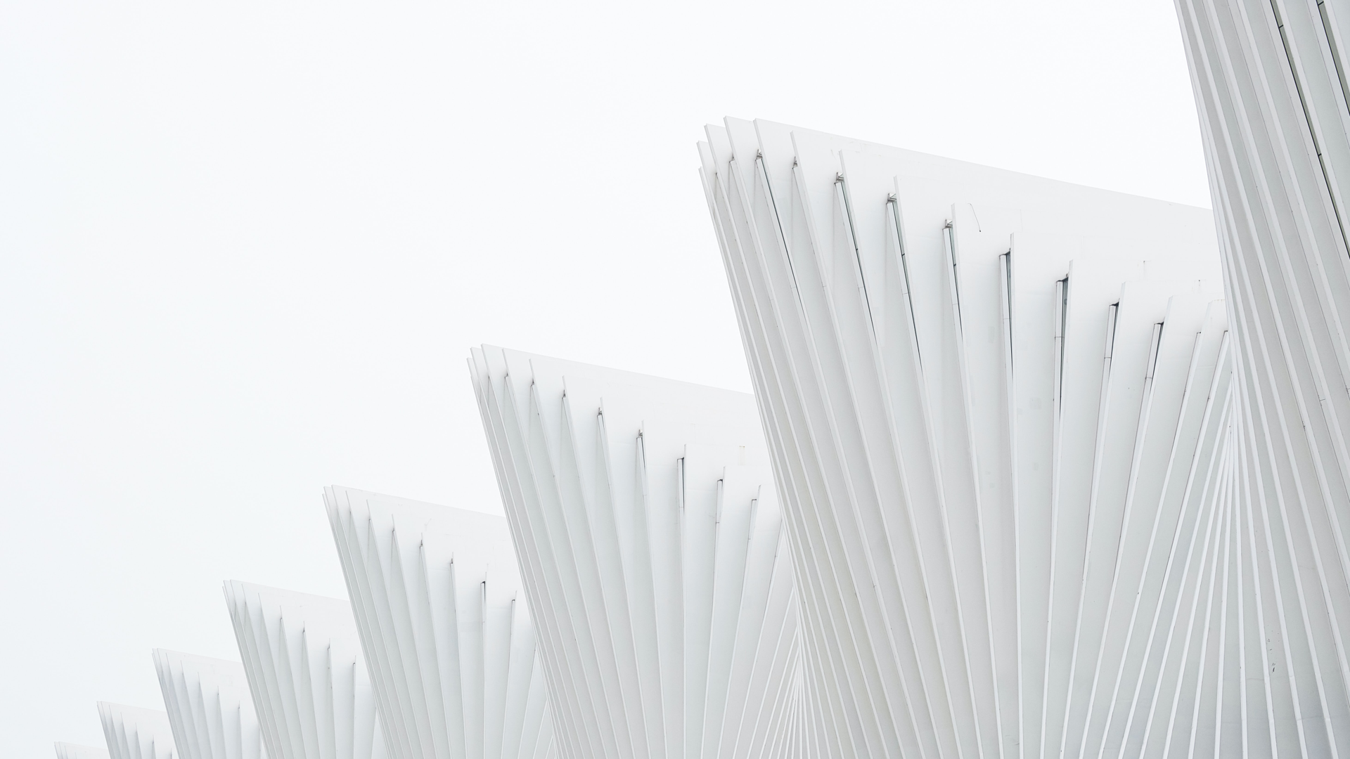 Contemporary white architecture against a bright sky